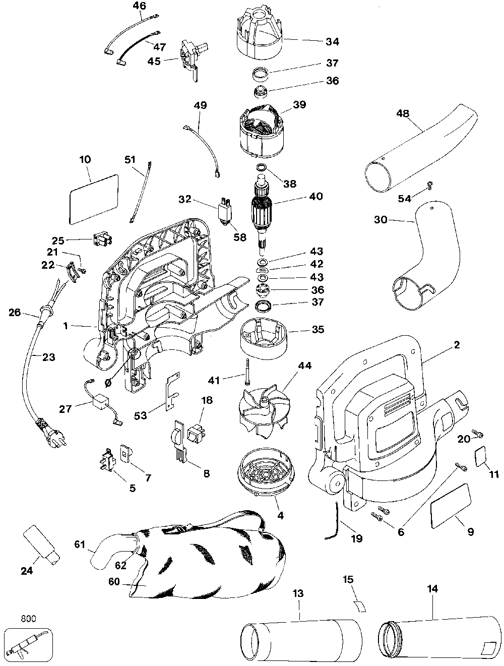 Exploded Diagram A Diagram and Parts List for GW150-25 Type 1 Black and Decker Leaf Blower / Vacuum